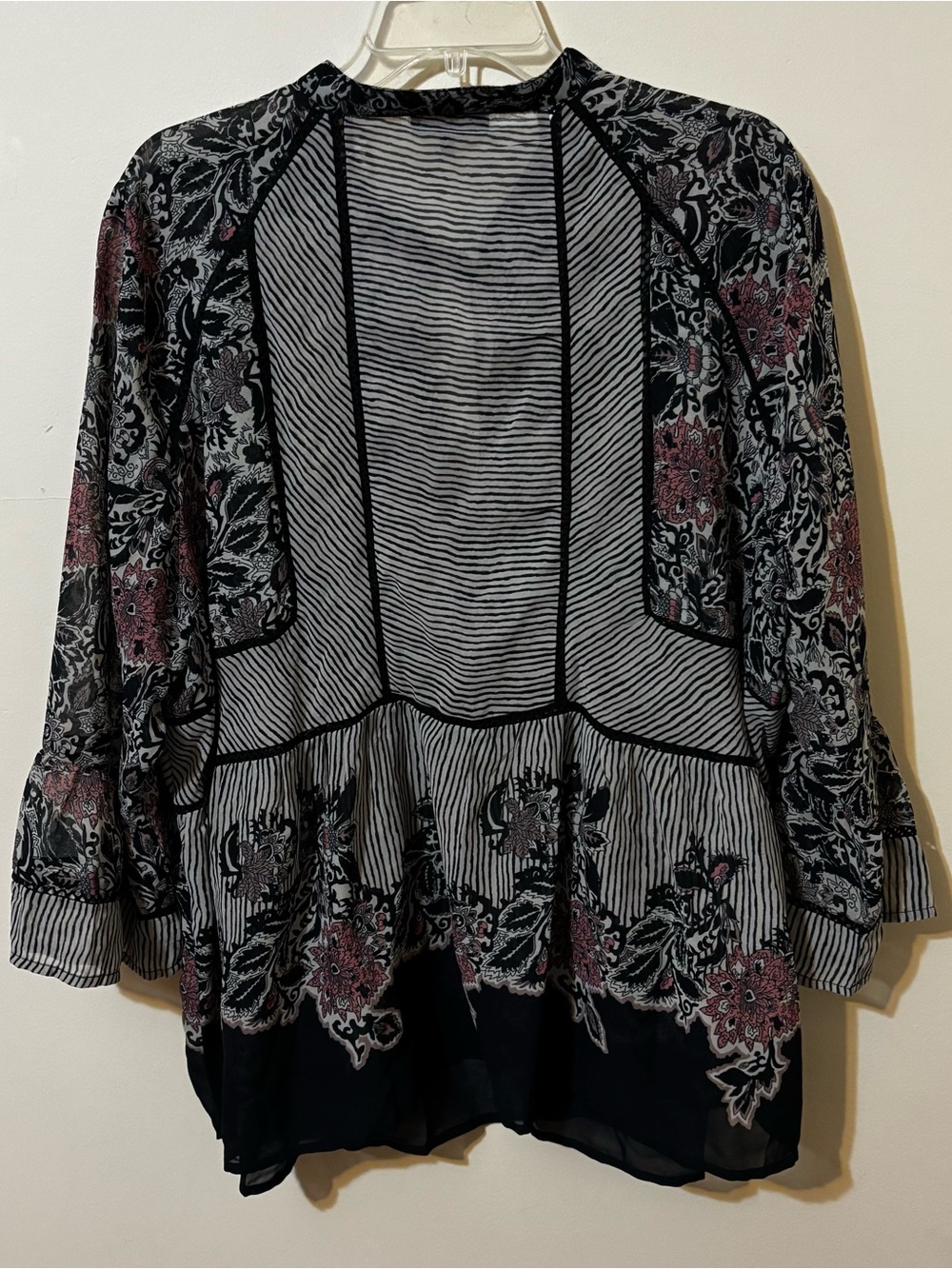 Lucky Brand Mixed Print Boho Peasant Blouse Striped Floral Bell Sleeve Size 3X - Picture 4 of 11